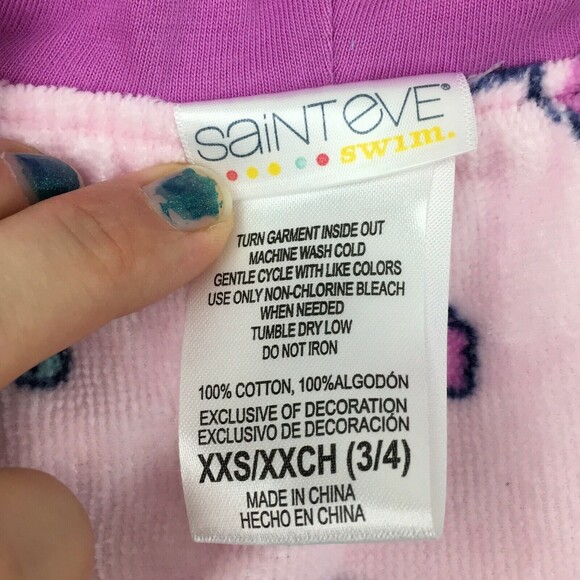 Saint Eve Girls Multicolor Mermaid Open Front Belted Hooded Swim Bathrobe Sz XXS - Picture 6 of 6